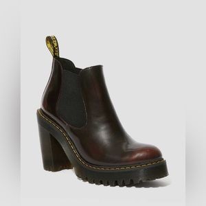 HURSTON LEATHER HEELED CHELSEA BOOTS, DR MARTENS Hurston MAROON size us8 uk 6